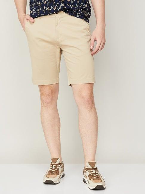 fame forever by lifestyle beige cotton regular fit shorts