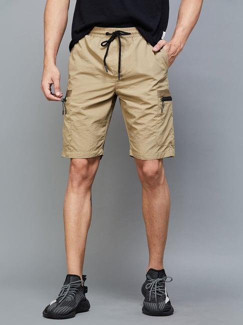 fame forever by lifestyle beige regular fit cargo shorts