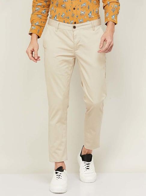 fame forever by lifestyle beige tapered fit trousers