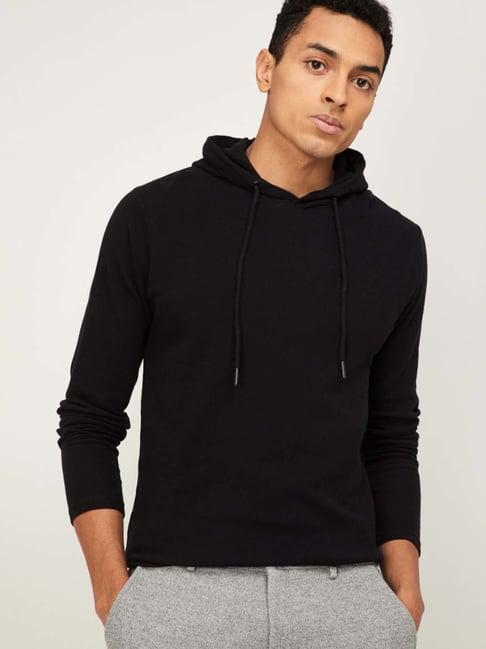 fame forever by lifestyle black cotton regular fit hooded t-shirt