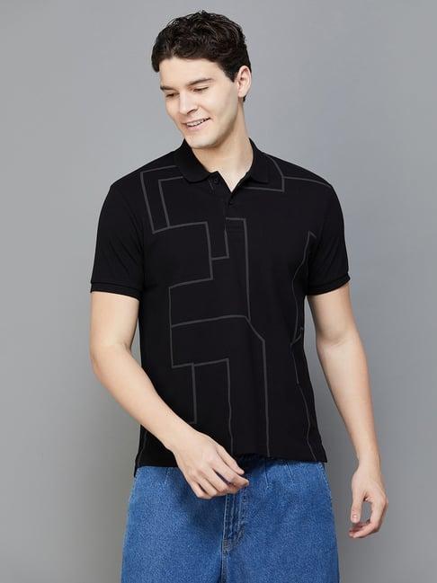 fame forever by lifestyle black cotton regular fit printed polo t-shirt