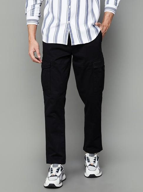 fame forever by lifestyle black cotton slim tapered fit trousers