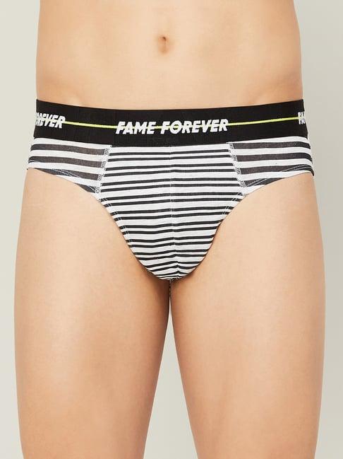 fame forever by lifestyle black grey melange cotton regular fit striped briefs