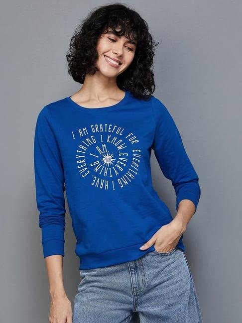fame forever by lifestyle blue cotton printed sweatshirt