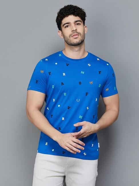 fame forever by lifestyle blue cotton regular fit printed t-shirt