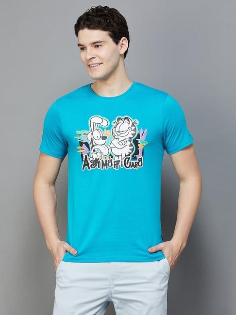 fame forever by lifestyle blue cotton regular fit printed t-shirt