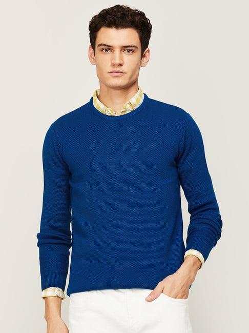 fame forever by lifestyle blue cotton regular fit sweater