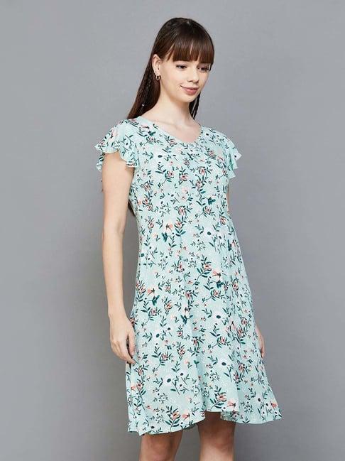 fame forever by lifestyle blue floral print a-line dress