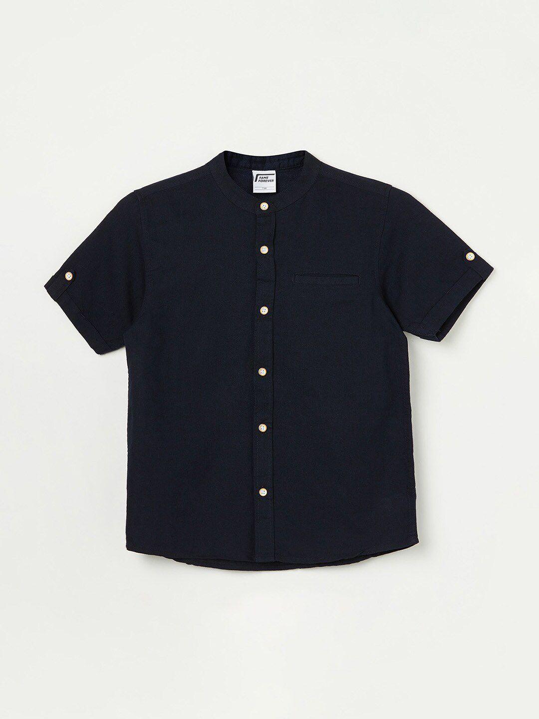 fame forever by lifestyle boys band collar cotton linen casual shirt