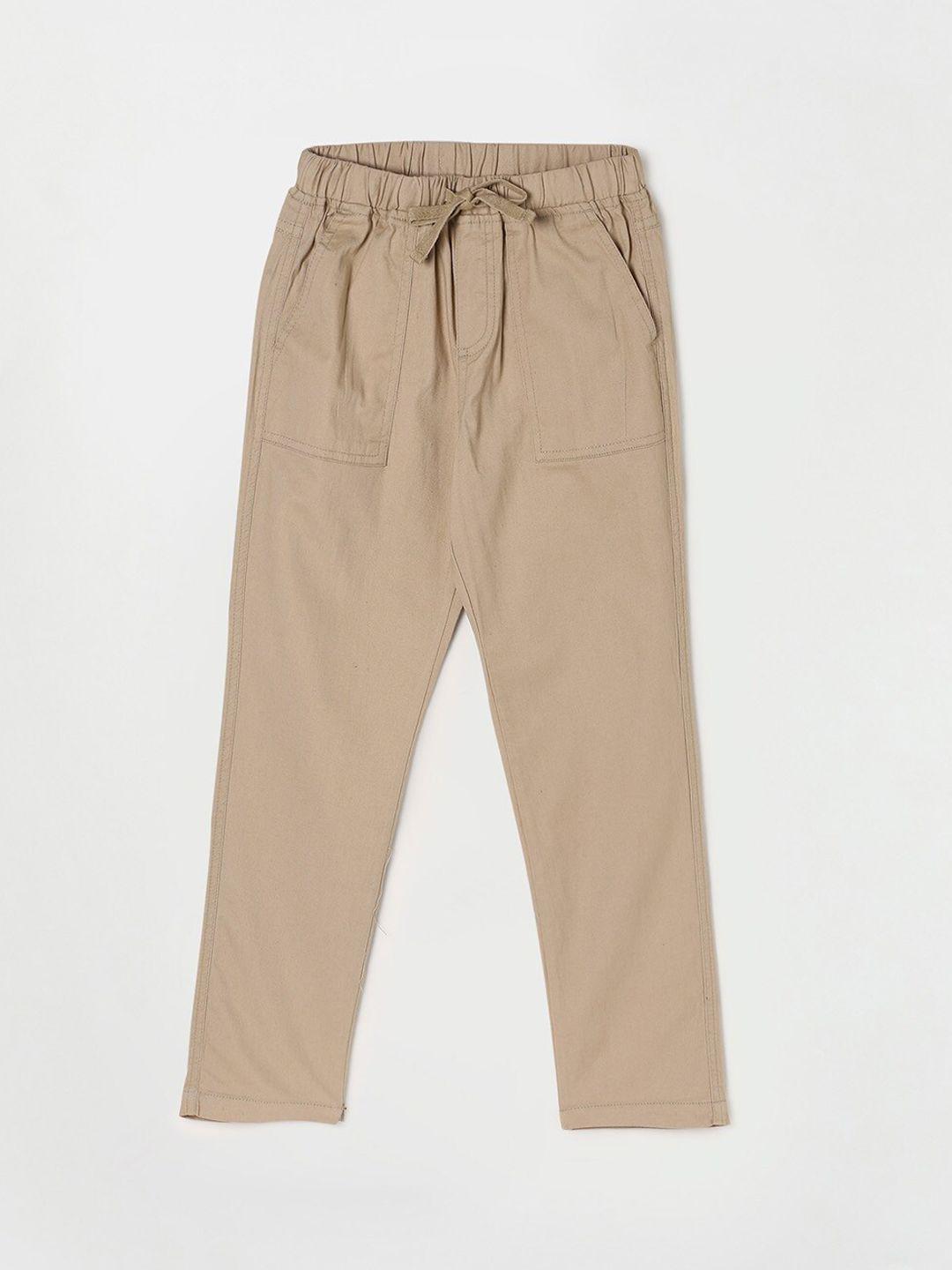 fame forever by lifestyle boys beige solid cotton trousers