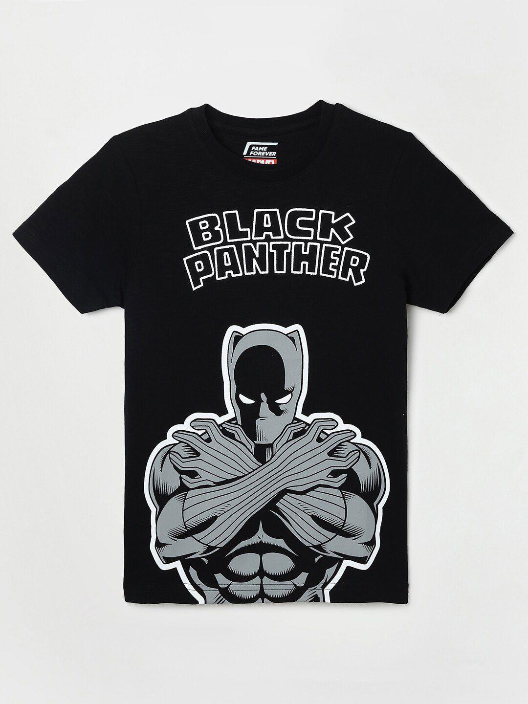 fame forever by lifestyle boys black panther printed pure cotton t-shirt