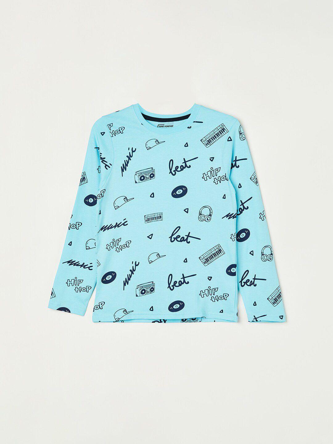 fame forever by lifestyle boys blue printed applique t-shirt