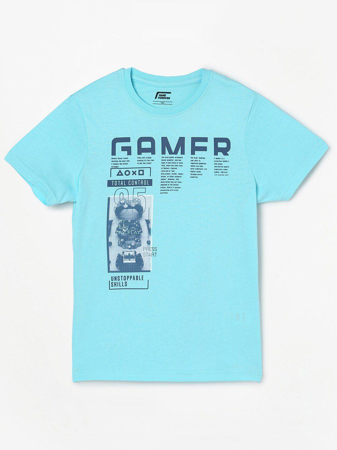 fame forever by lifestyle boys blue typography printed cotton t-shirt