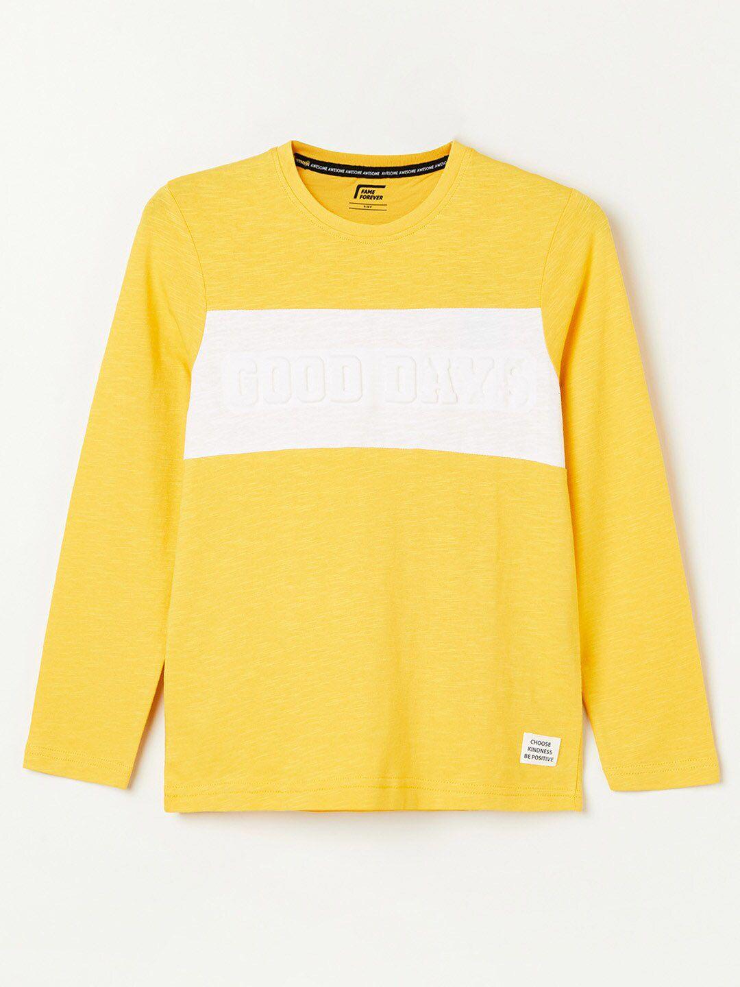 fame forever by lifestyle boys colourblocked long sleeve cotton t-shirt