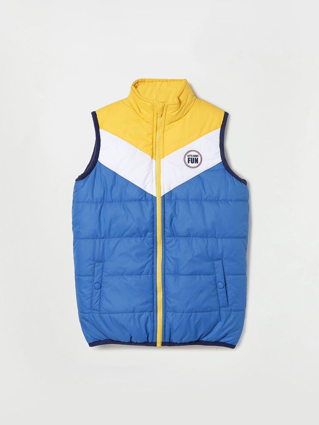 fame forever by lifestyle boys colourblocked mock collar lightweight padded jacket