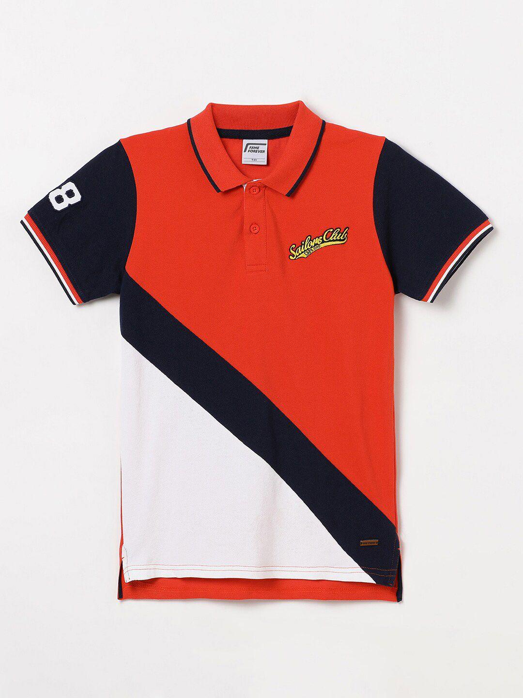 fame forever by lifestyle boys colourblocked polo collar pure cotton t-shirt