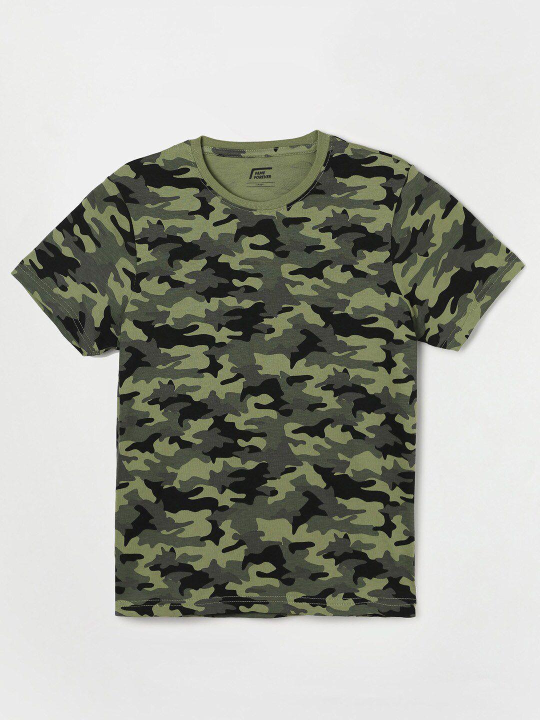 fame forever by lifestyle boys green camouflage printed cotton t-shirt