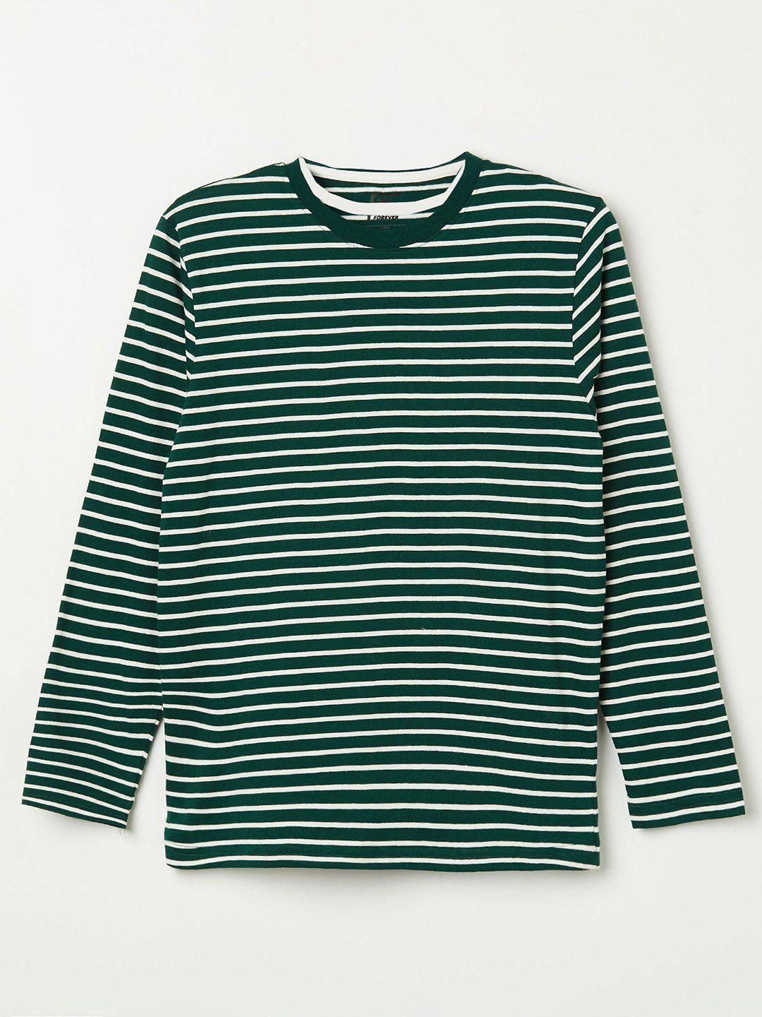 fame forever by lifestyle boys green striped pure cotton t-shirt