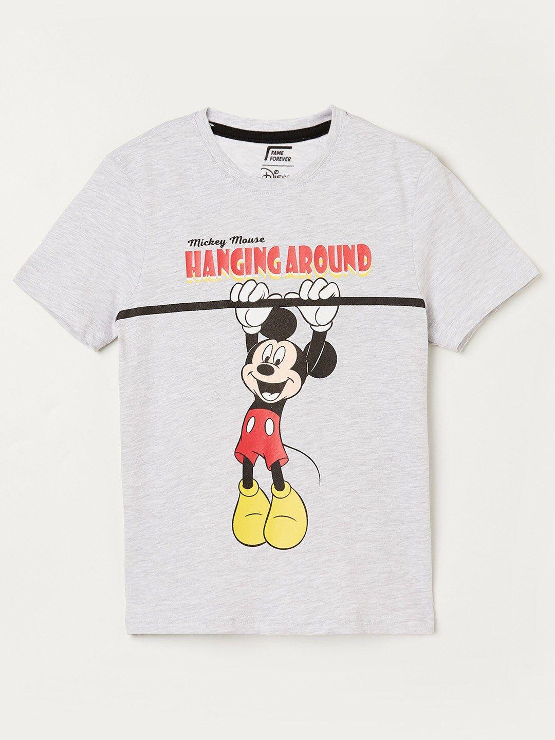 fame forever by lifestyle boys grey & black mickey mouse printed t-shirt