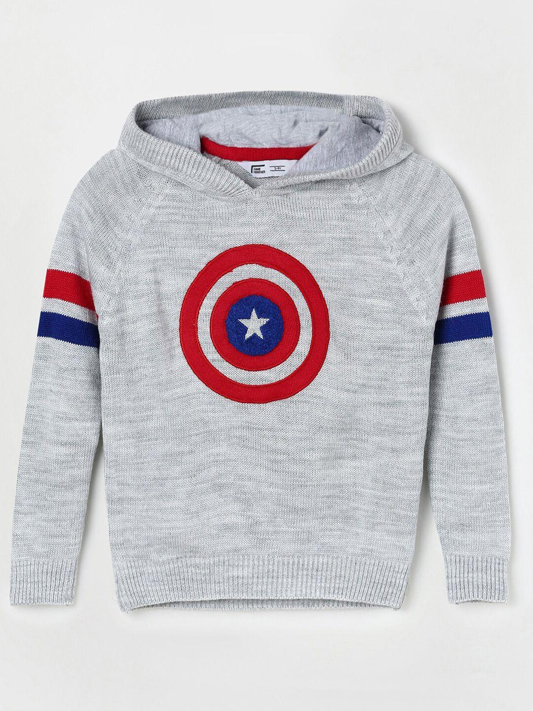 fame forever by lifestyle boys grey melange & red captain america printed pullover