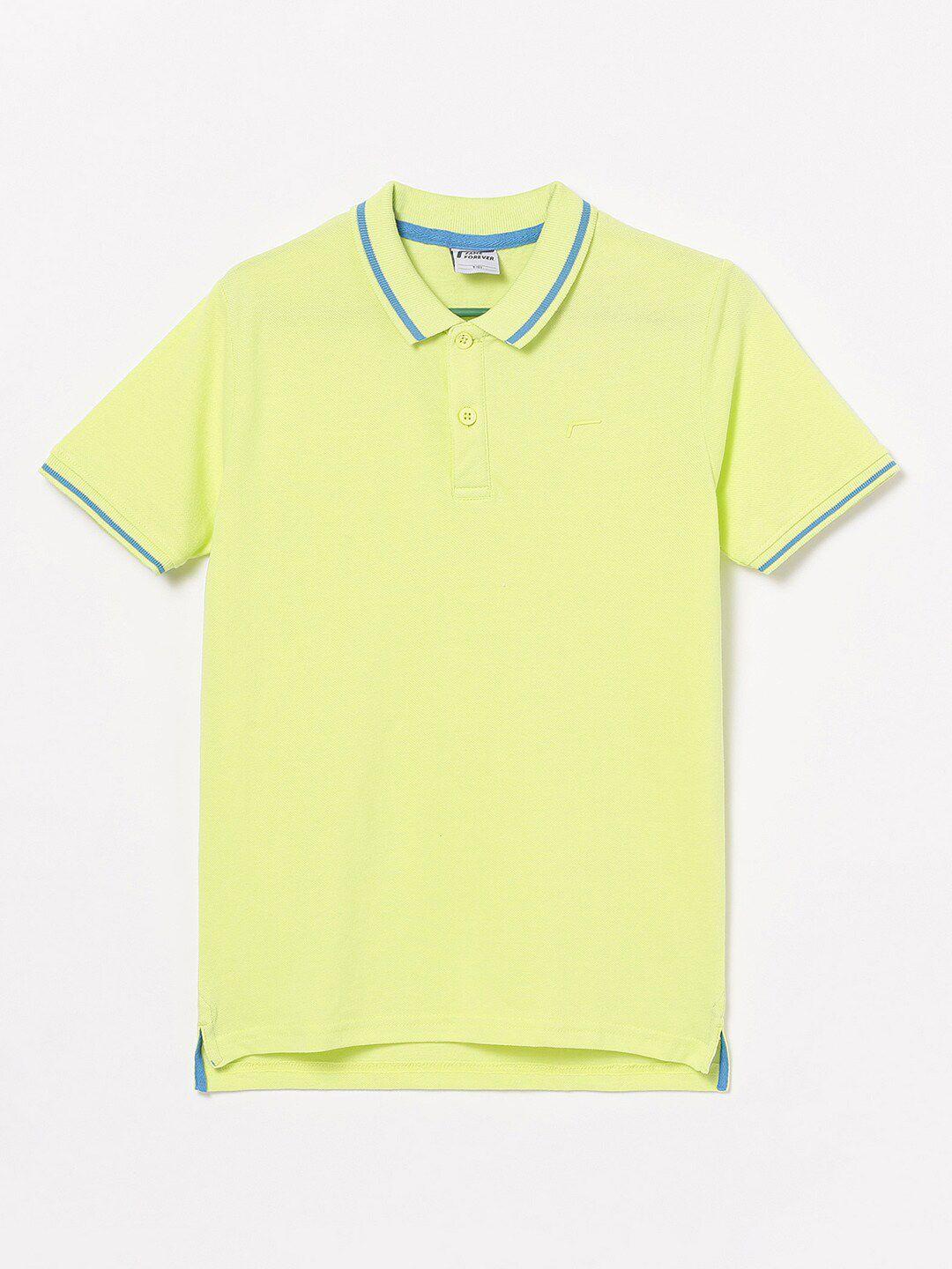 fame forever by lifestyle boys lime green polo collar pure cotton t-shirt
