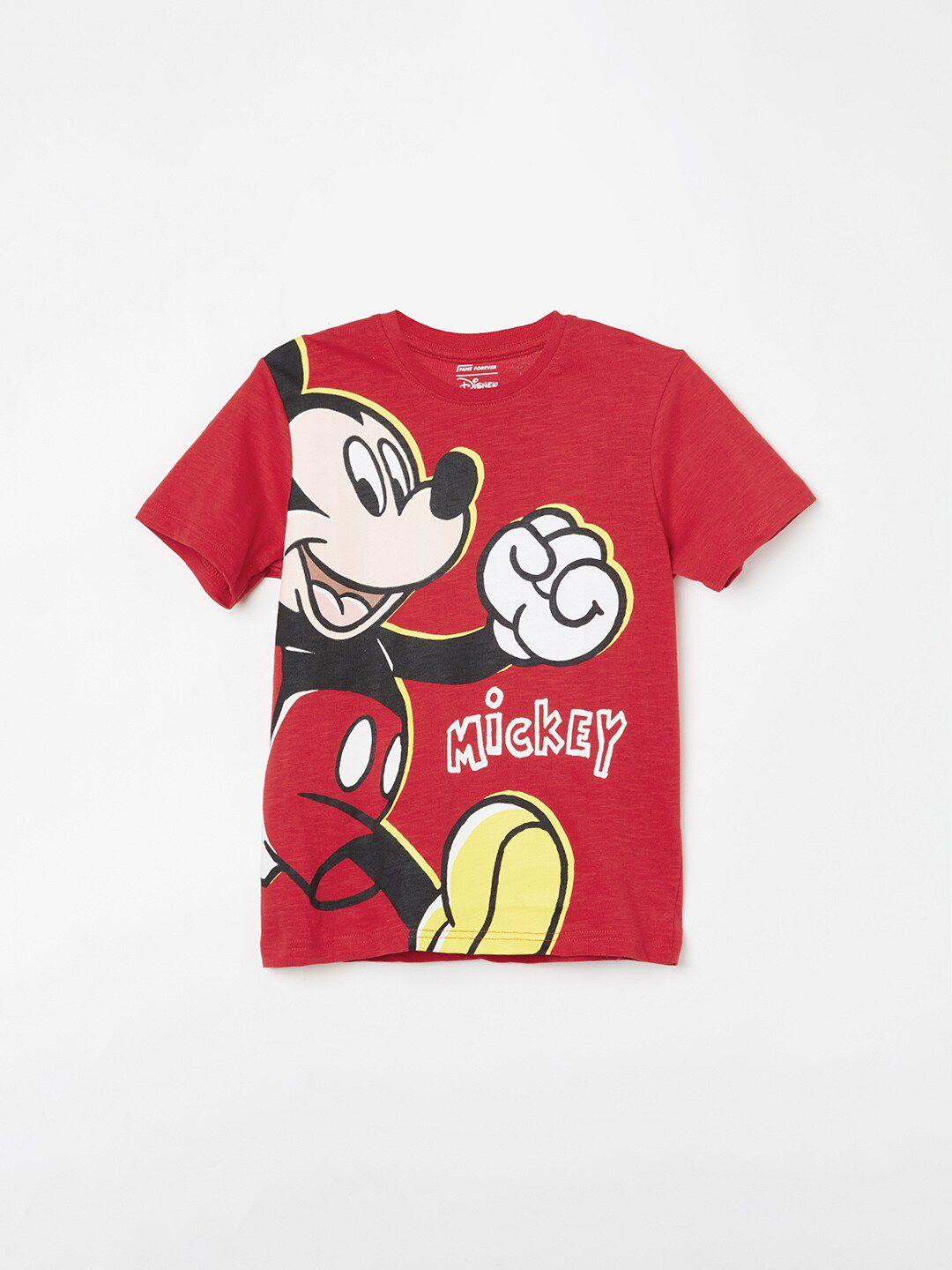 fame forever by lifestyle boys mickey mouse graphic printed round neck cotton t-shirt