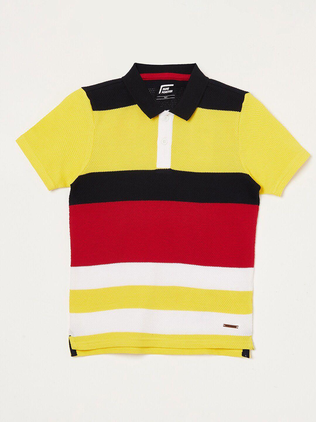 fame forever by lifestyle boys multicoloured striped polo collar pure cotton t-shirt