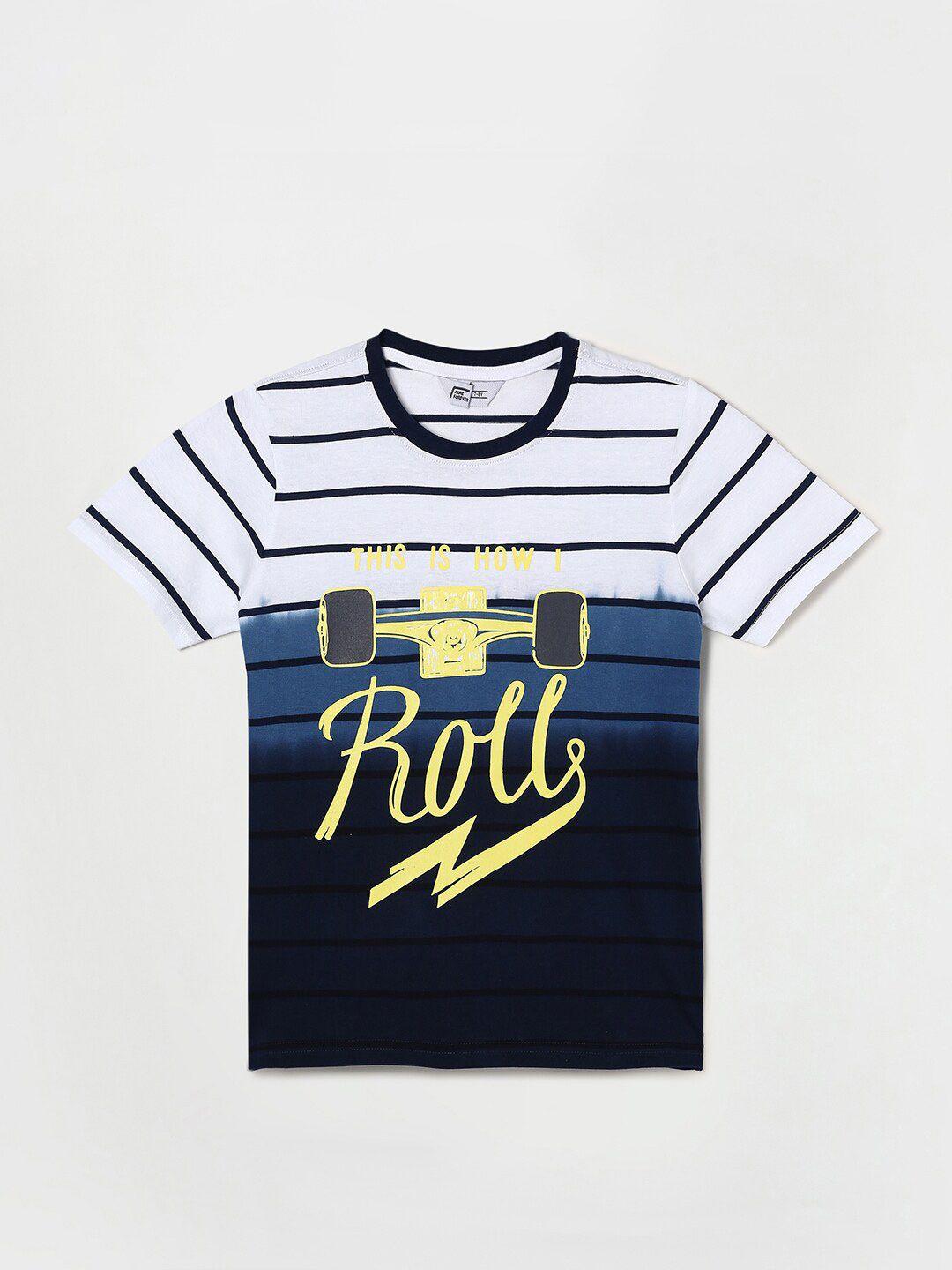 fame forever by lifestyle boys navy blue & white striped pure cotton t-shirt
