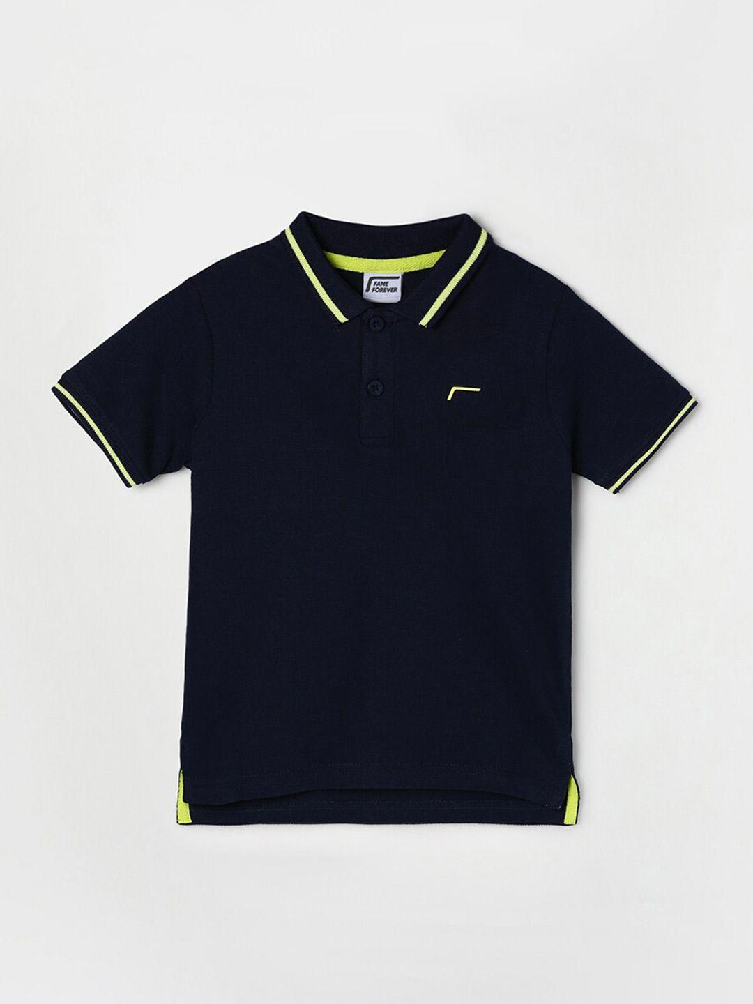 fame forever by lifestyle boys navy blue polo collar cotton t-shirt
