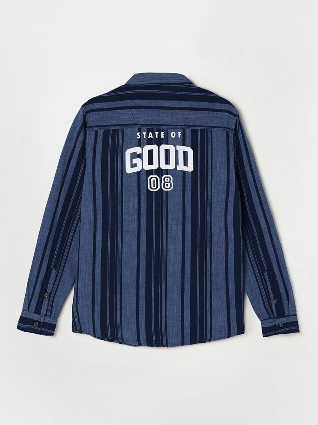 fame forever by lifestyle boys navy blue striped cotton casual shirt