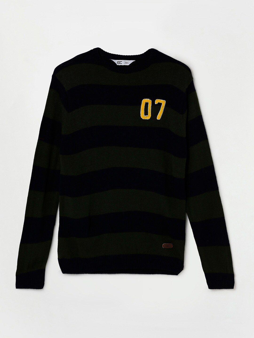 fame forever by lifestyle boys olive green & black colourblocked pullover sweater