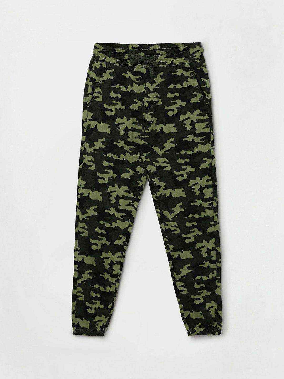 fame forever by lifestyle boys olive green & black printed pure cotton joggers