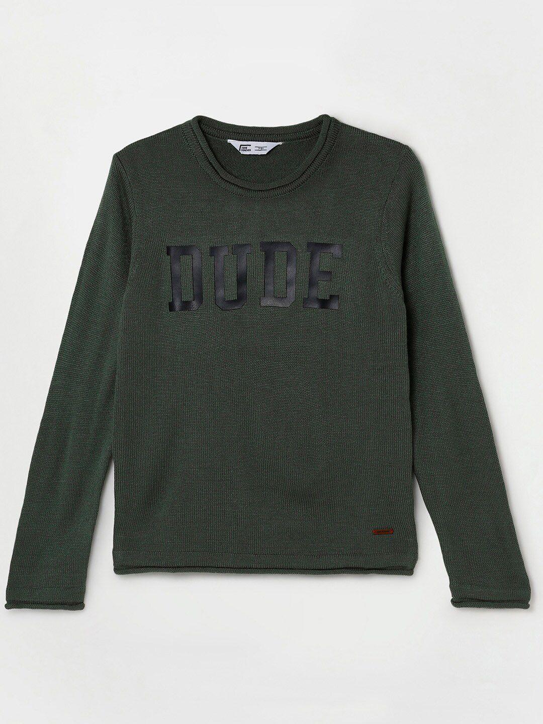 fame forever by lifestyle boys olive green & black typography printed pullover sweater