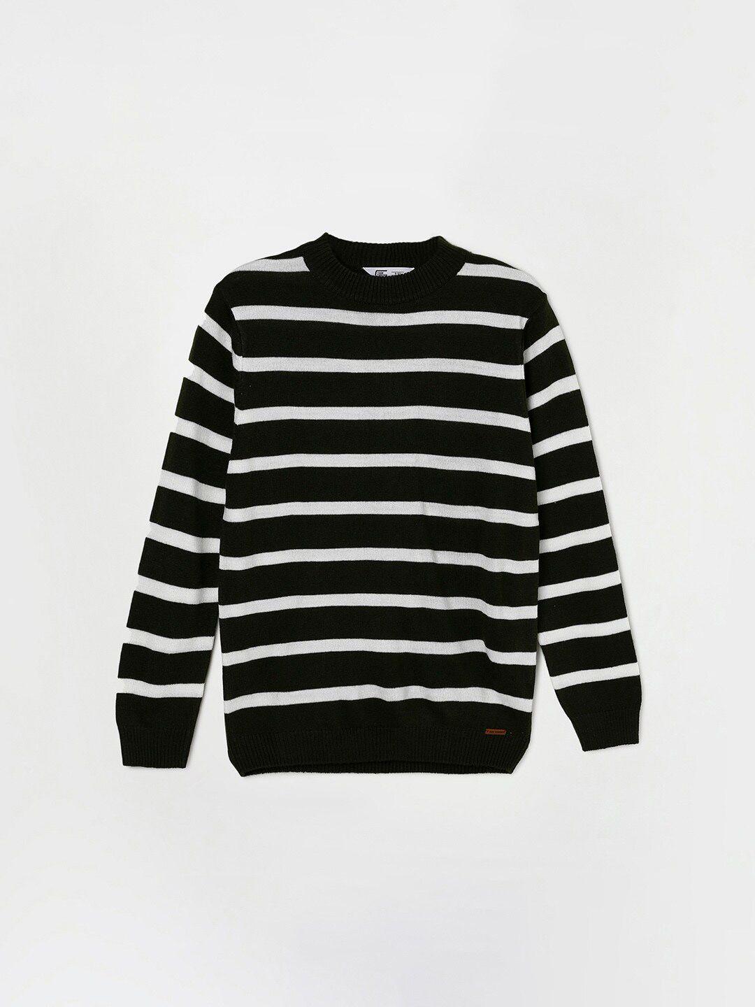 fame forever by lifestyle boys olive green & white striped acrylic pullover sweater