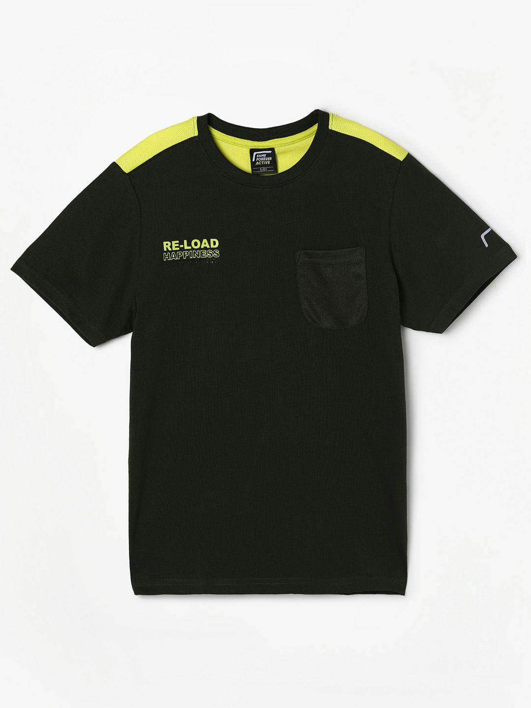 fame forever by lifestyle boys olive green & yellow pure cotton t-shirt