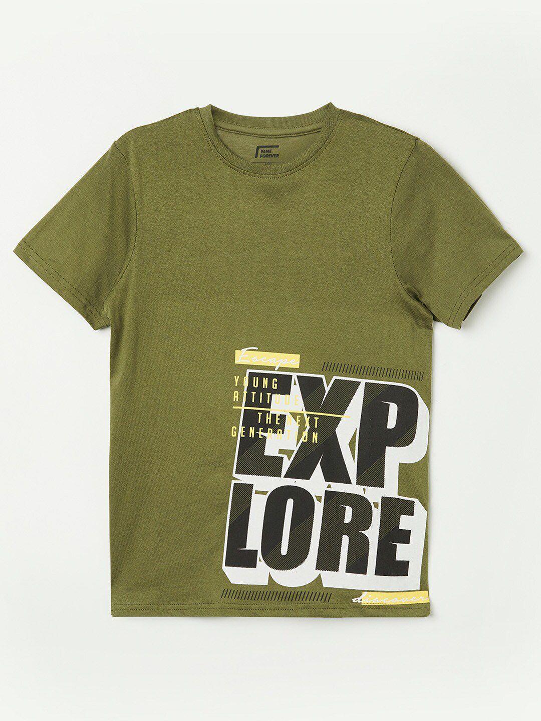 fame forever by lifestyle boys olive green typography printed pure cotton t-shirt