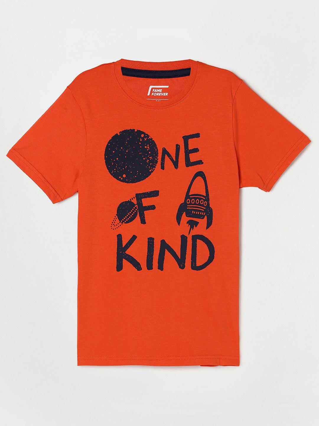 fame forever by lifestyle boys orange typography printed cotton t-shirt