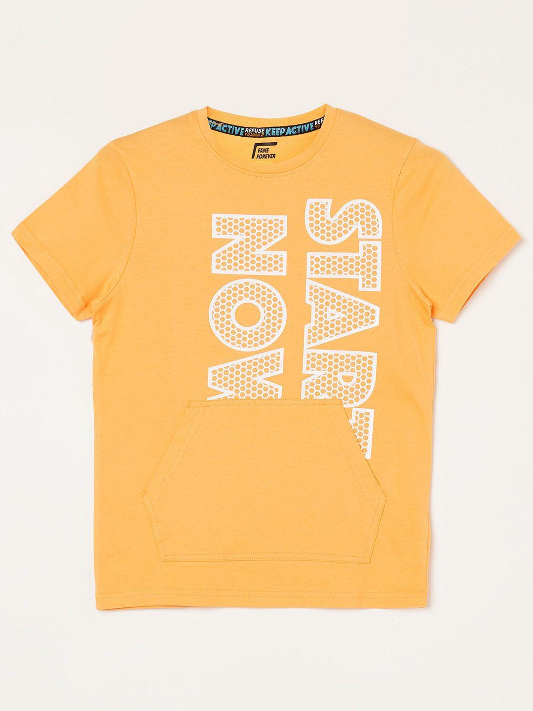 fame forever by lifestyle boys orange typography printed pure cotton t-shirt