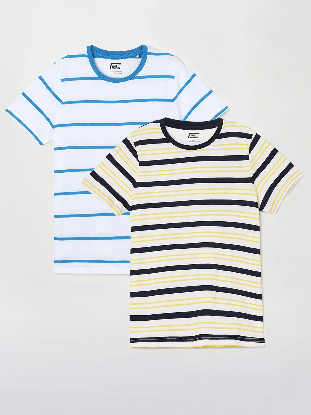 fame forever by lifestyle boys pack of 2 striped round neck pure cotton casual t-shirts