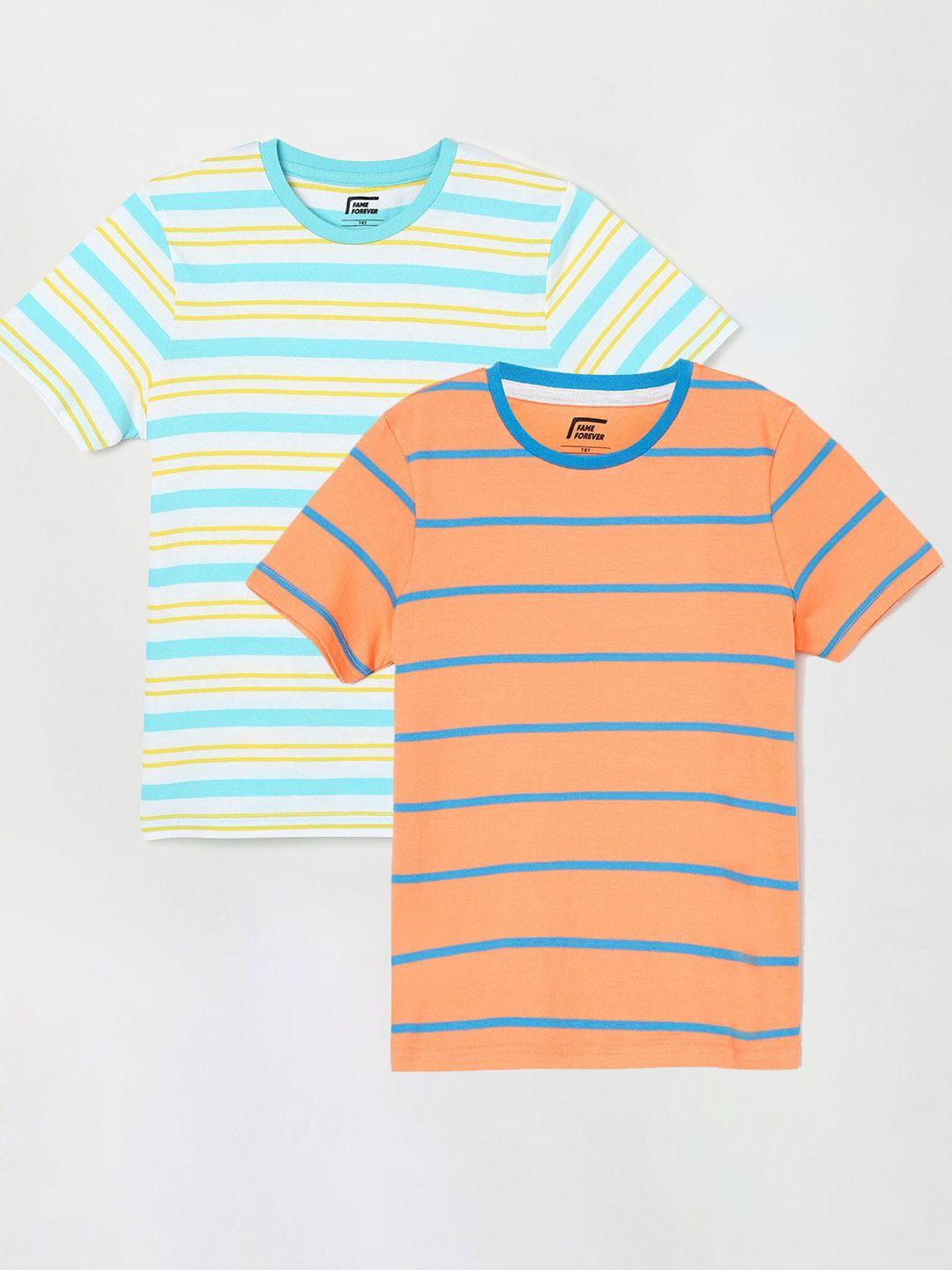 fame forever by lifestyle boys pack of 2 striped round neck pure cotton casual t-shirts