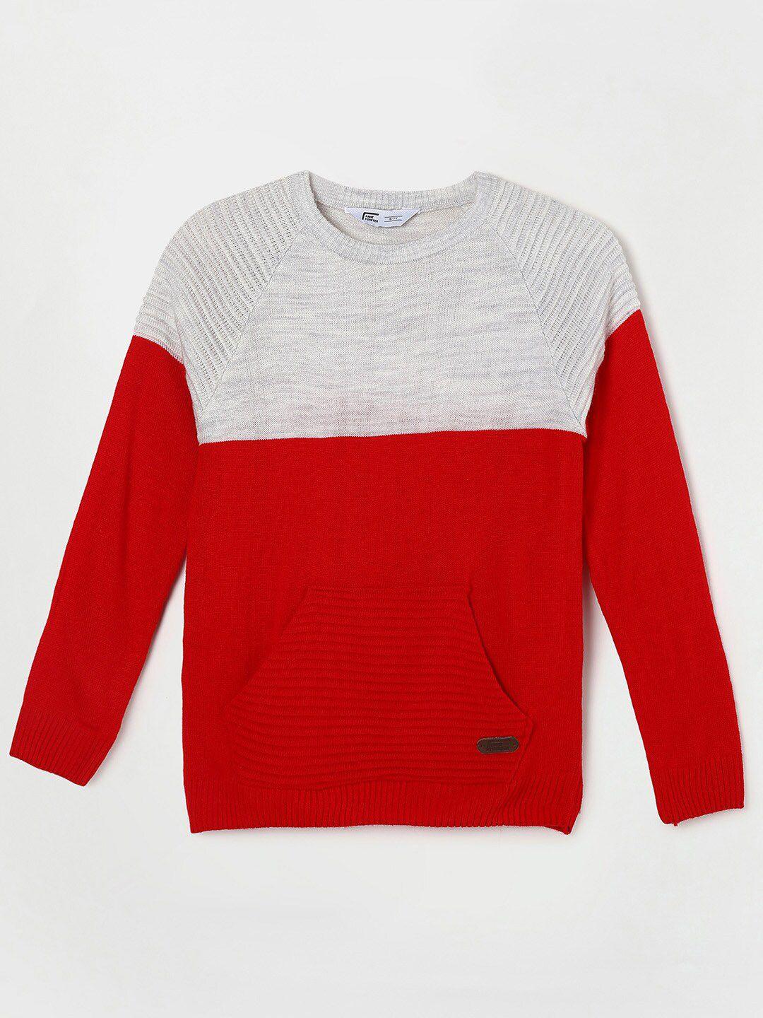 fame forever by lifestyle boys red & grey melange colourblocked pullover sweater