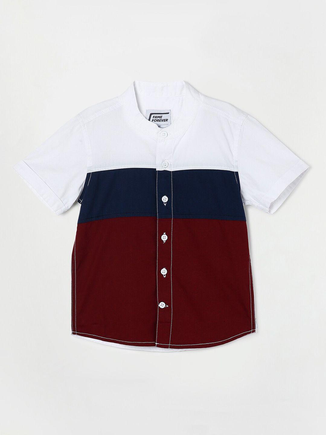 fame forever by lifestyle boys red colourblocked cotton casual shirt