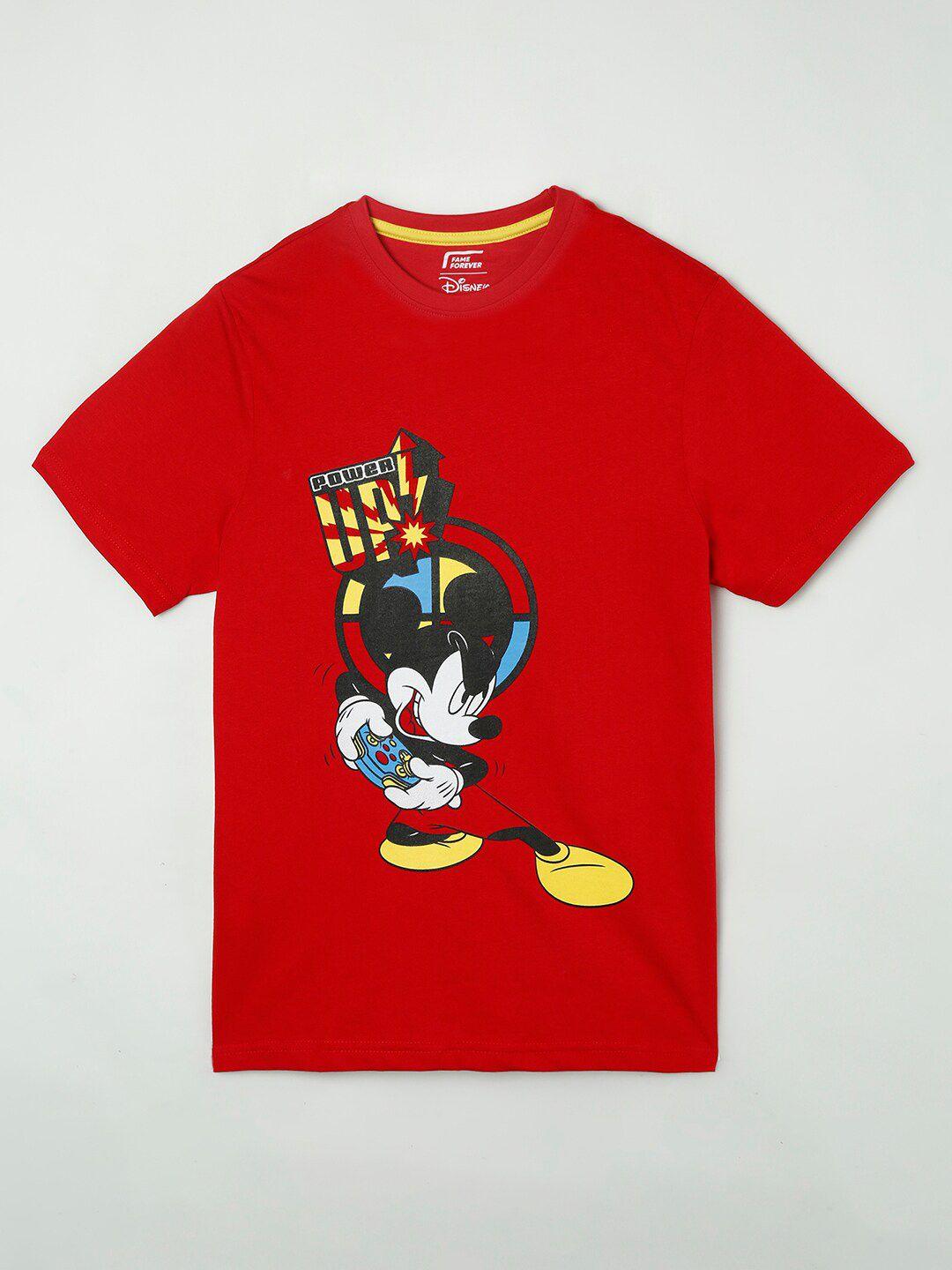 fame forever by lifestyle boys red mickey mouse printed t-shirt