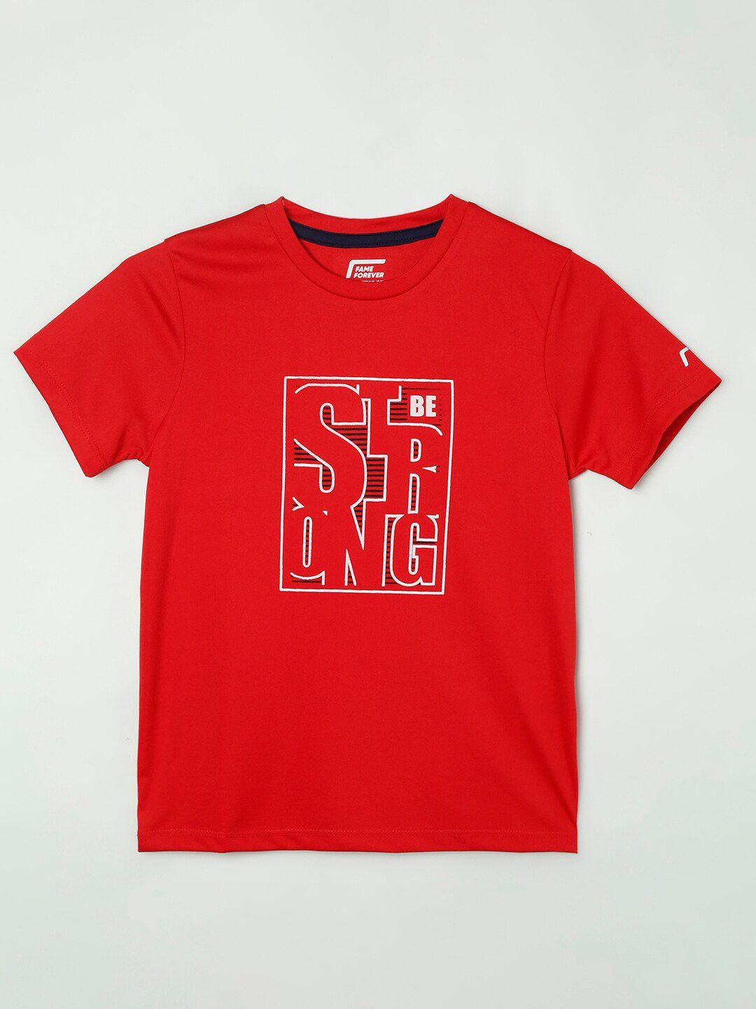 fame forever by lifestyle boys red typography printed polyester t-shirt