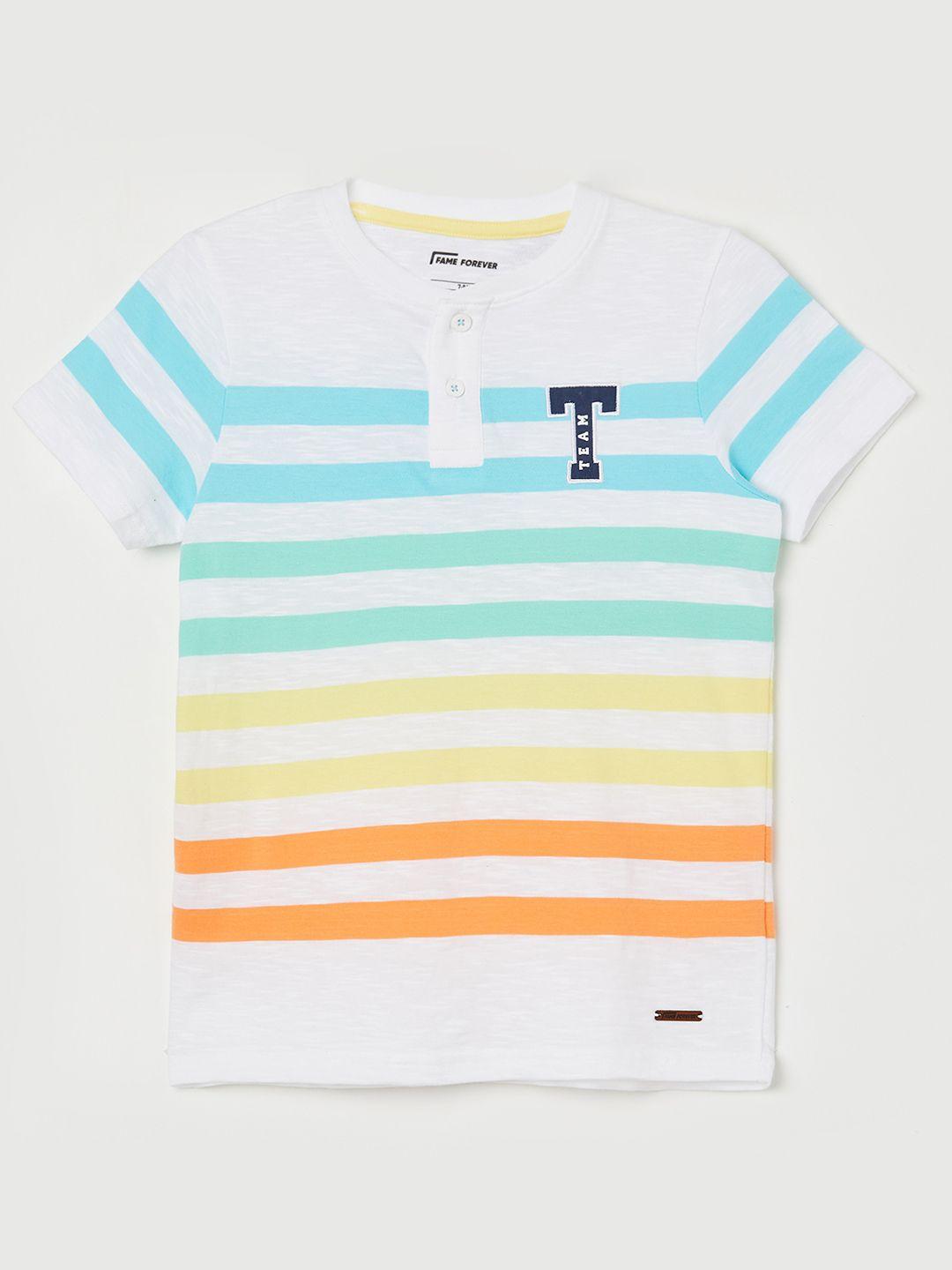 fame forever by lifestyle boys striped henley neck pure cotton t-shirt