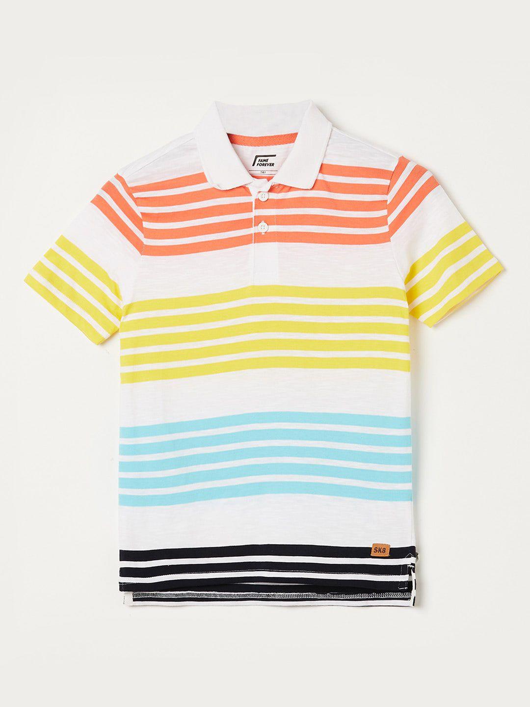 fame forever by lifestyle boys striped polo collar pure cotton t-shirt