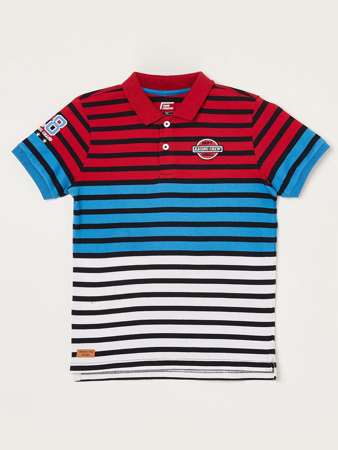 fame forever by lifestyle boys striped polo collar pure cotton t-shirt