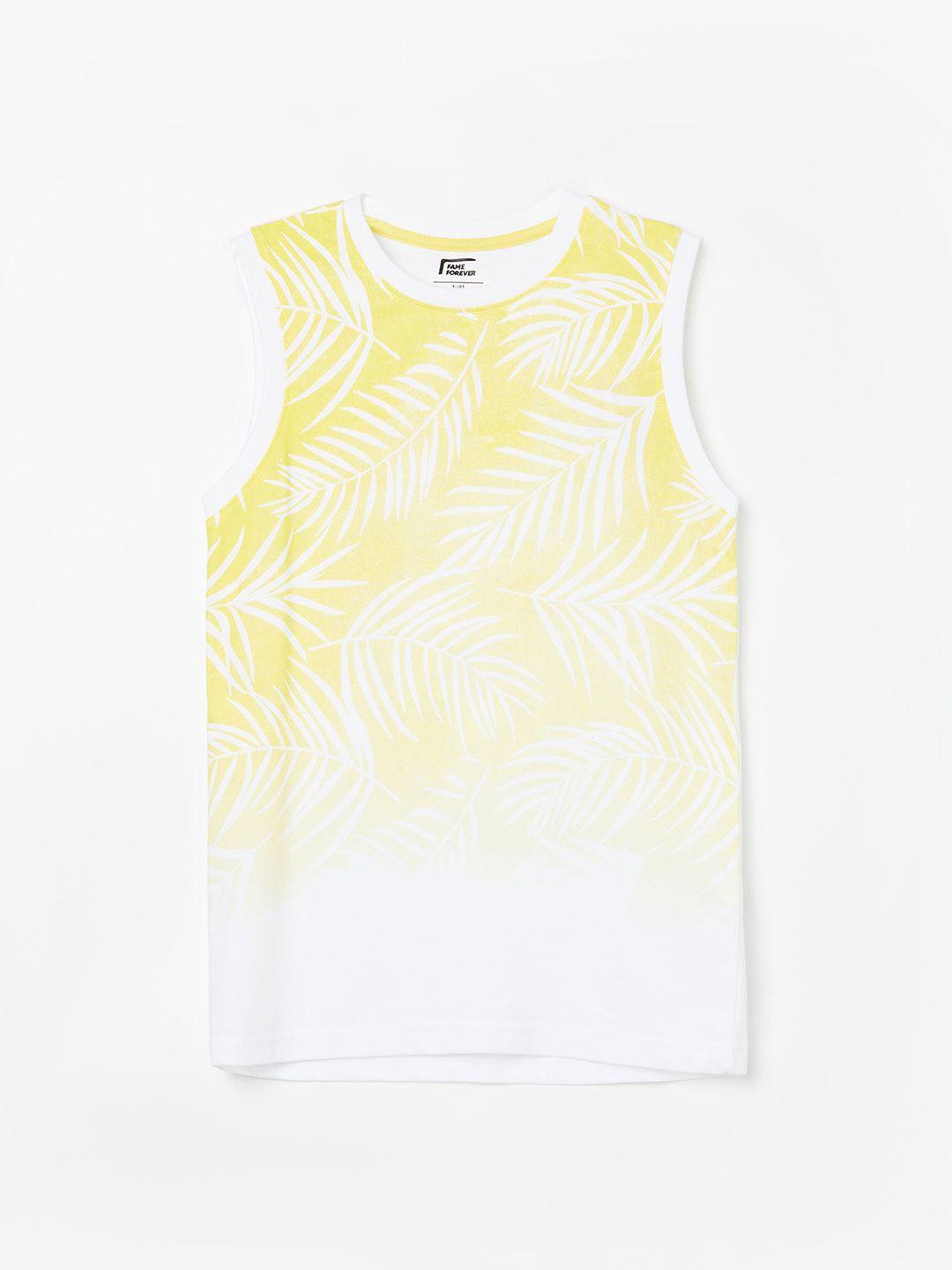 fame forever by lifestyle boys tropical printed sleeveless pure cotton t-shirt