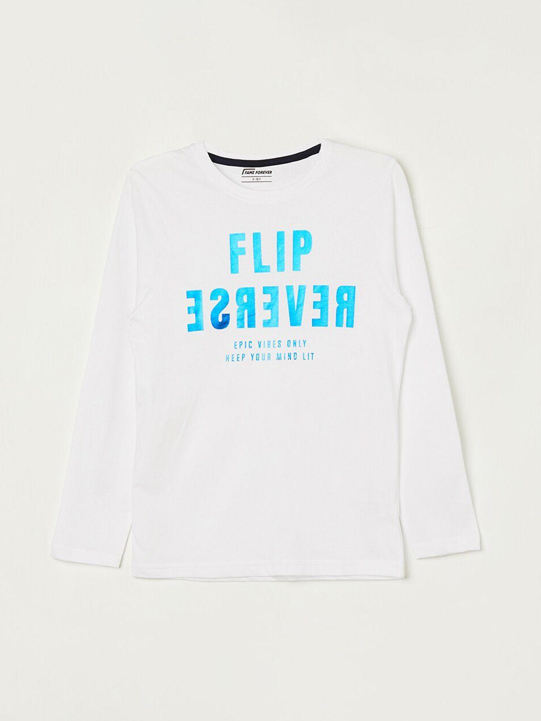 fame forever by lifestyle boys white typography printed applique t-shirt