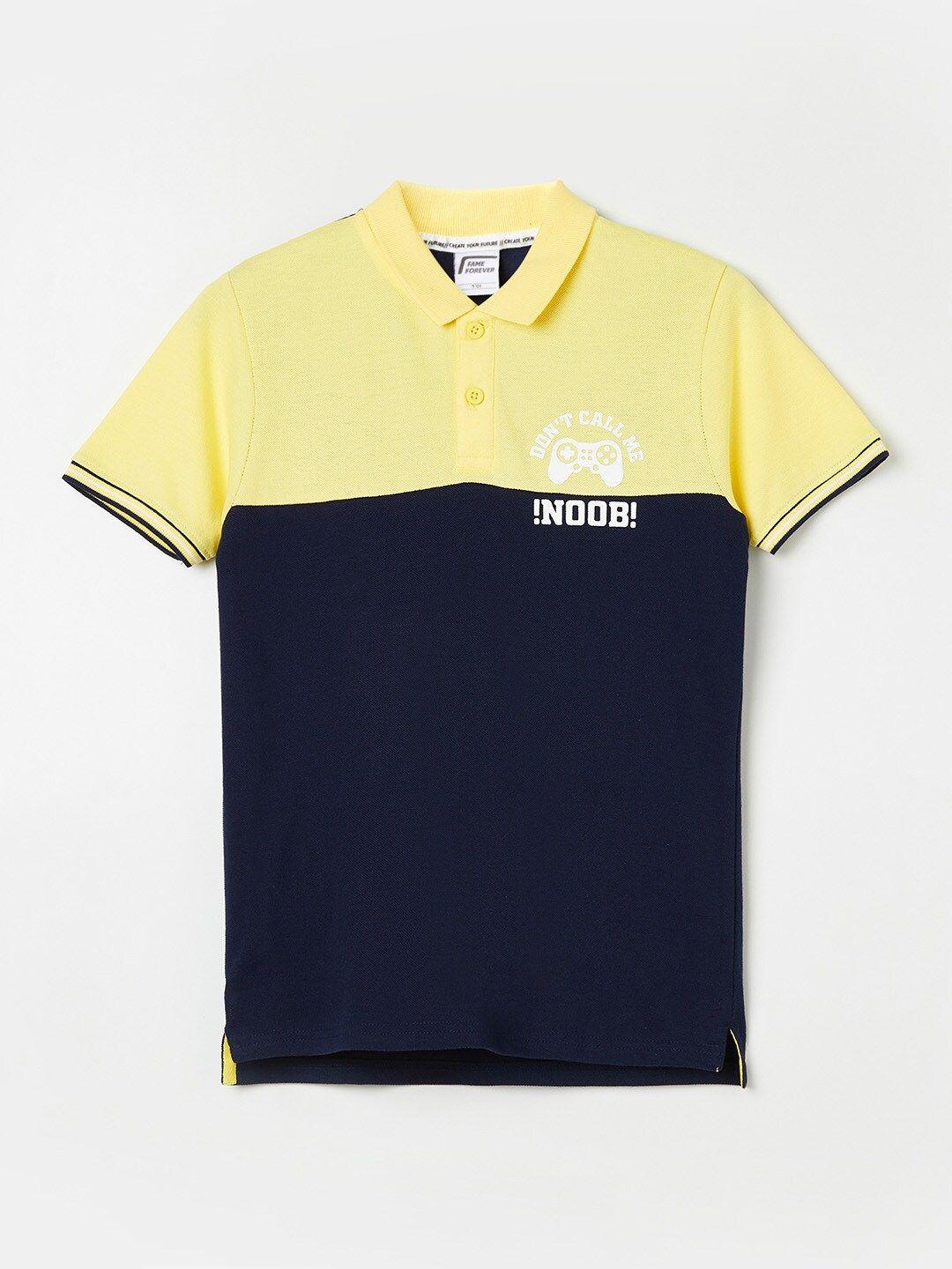 fame forever by lifestyle boys yellow colourblocked polo collar t-shirt